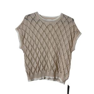 Dreamers by Debut Beige Crochet Short Sleeve Top NWT Size M/L